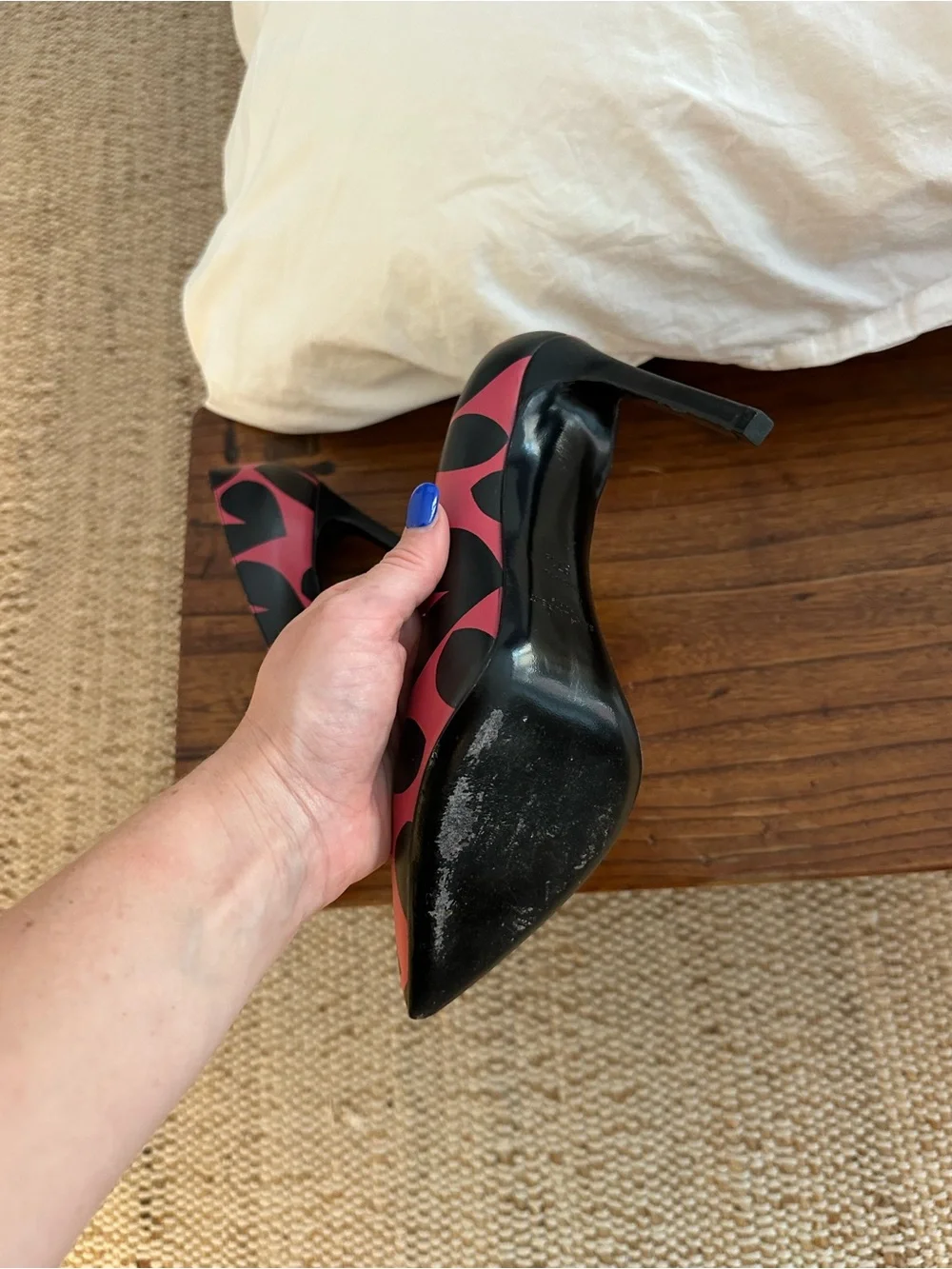 Saint Laurent YSL Pink and Black Heart-Pattern Pointed-Toe Pumps
